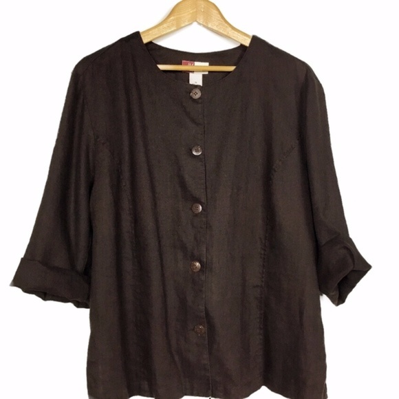 JM Collection Dark Brown Linen Jacket Plus Size 18 - Picture 3 of 8
